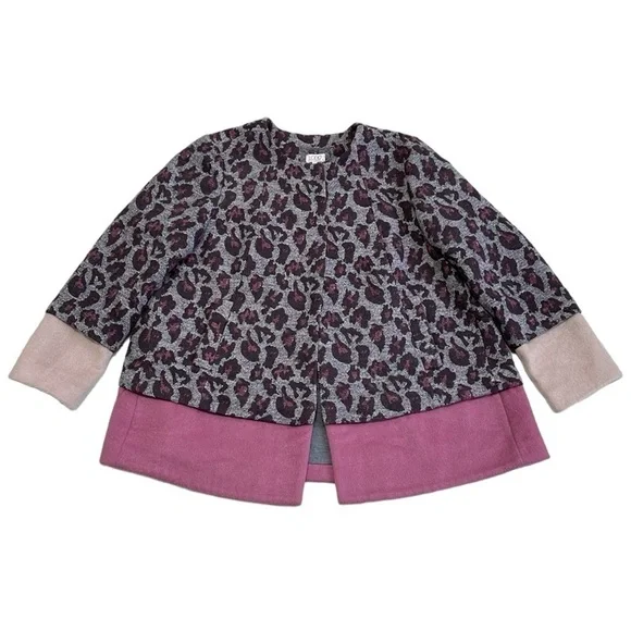 LOGO by Lori Goldstein Jacket Women's 16 Plus Grey Pink Cheetah Print - Picture 4 of 14